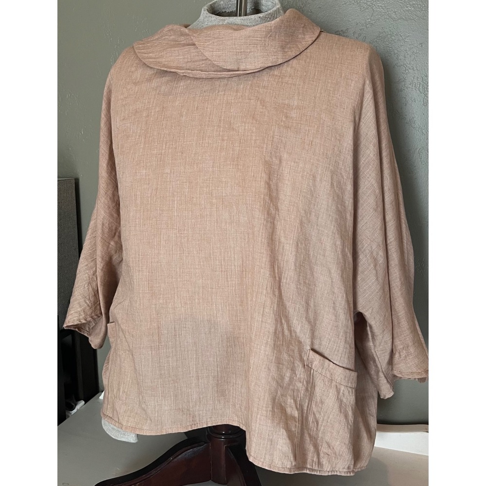 La Fixsun Match Point Linen Cowl Neck Oversized Tunic Top Blush Pink Pockets
